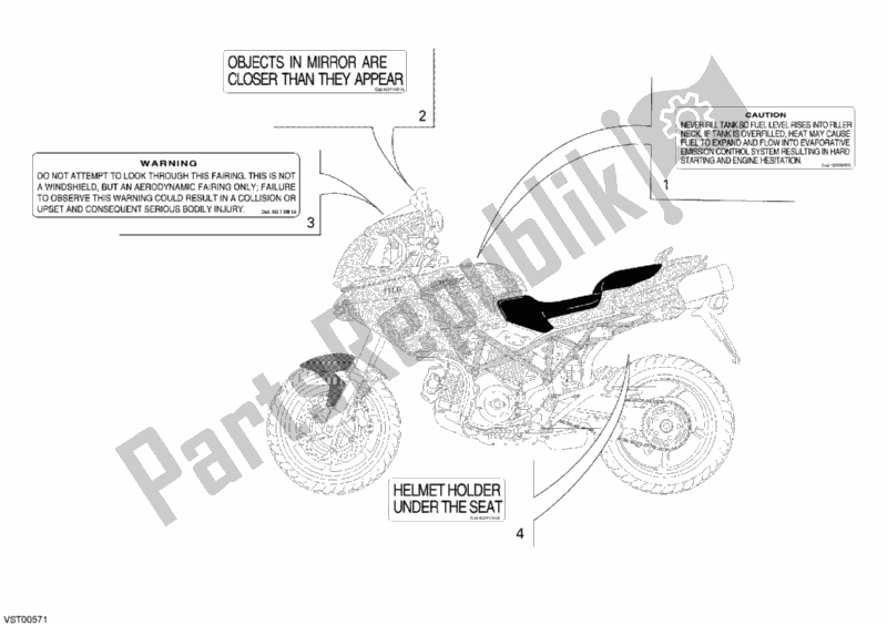 All parts for the Warning Labels Usa of the Ducati Multistrada 1100 USA 2007